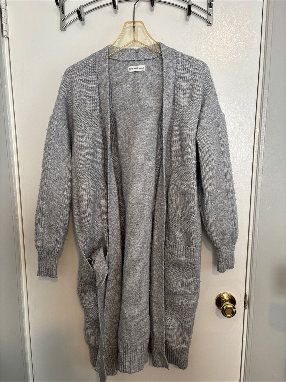 Nine West Light Gray Open-Front Long Cardigan